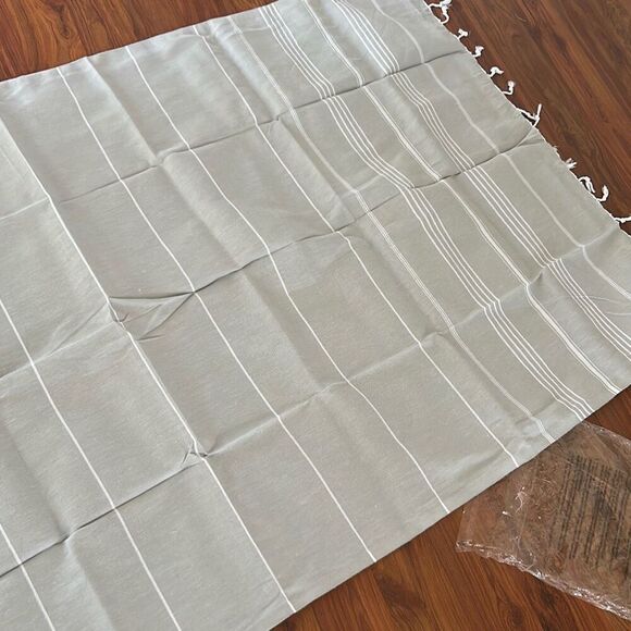 NWT Linum Home Gray striped throw blanket lightweight cotton made in turkey with - Picture 7 of 7